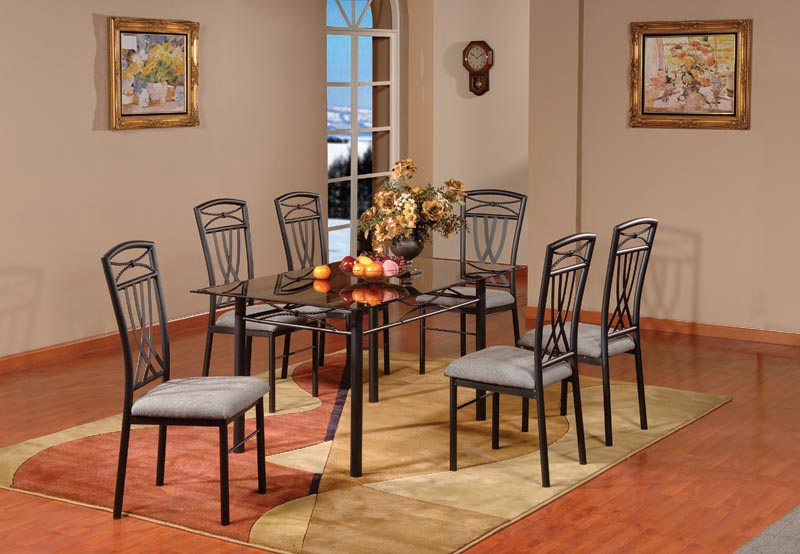 7 PC Set Metal With Glass Top Dining Room Kitchen Table